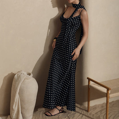 Strap Maxi Dress Summer Halter Strap Fishtail Polka Dot Maxi Dress