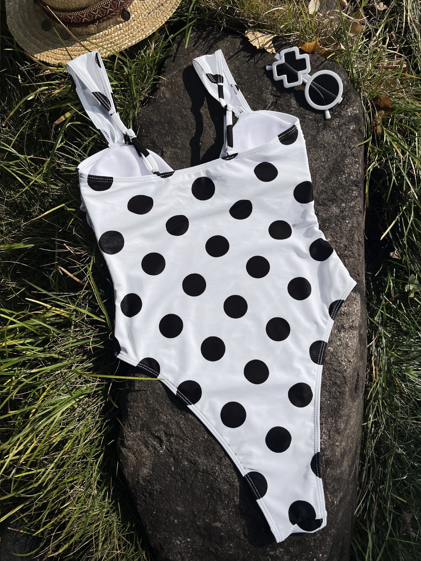 Ladies One Piece Dotted Prints U Neck One Piece Bikini Swimsuit Bikini