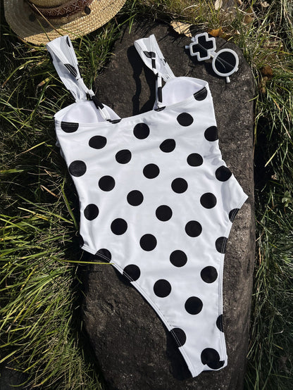 Ladies One Piece Dotted Prints U Neck One Piece Bikini Swimsuit Bikini