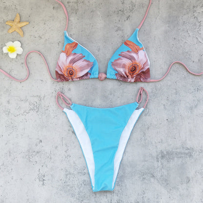 Fresh Three Point Bikini Strap Backless Split Swimsuit Women