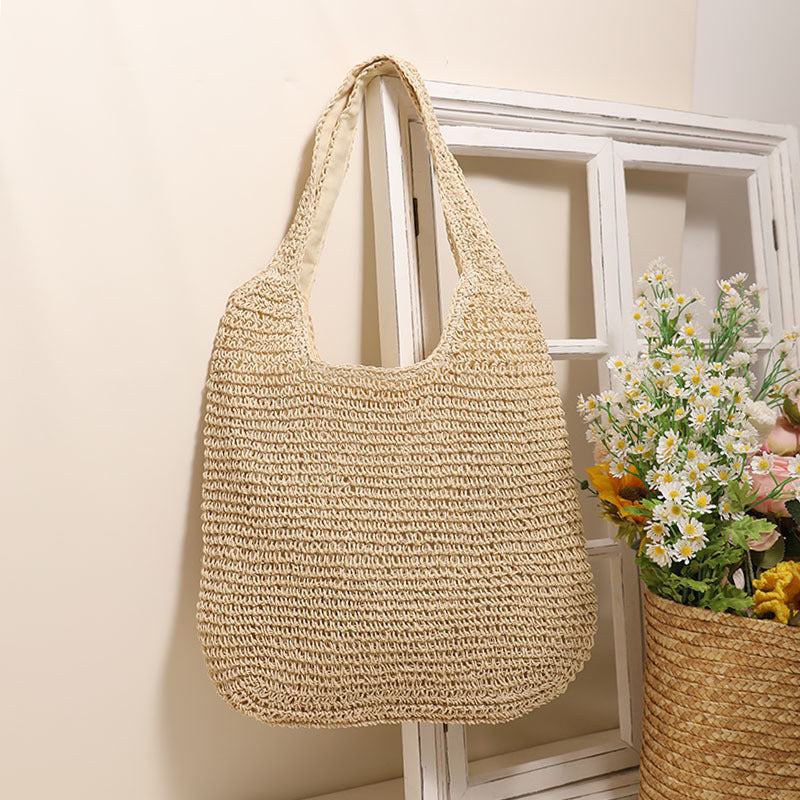 Large Capacity Shoulder Straw Bag Simple Straw Bag Woven Bag Vacation Beach Bag Casual Women Bag