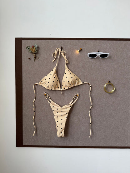 Sexy Strap Splicing Color Polka Dot Girl Vacation Bikini Split Swimsuit