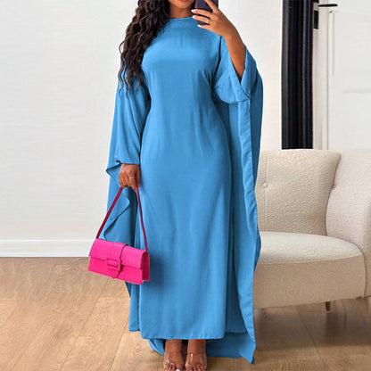 Spring Summer Casual Elegant Loose Solid Color Batwing Sleeve Dress