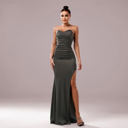 Women Clothing Chest Wrapped off Neck Slim Fit Sheath Cocktail Fishtail Evening Dress