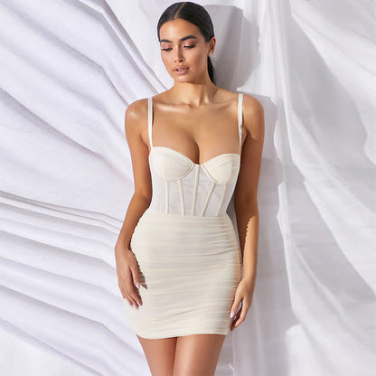 Mesh Summer Backless Design Sling Boning Corset Dress Women Clothing