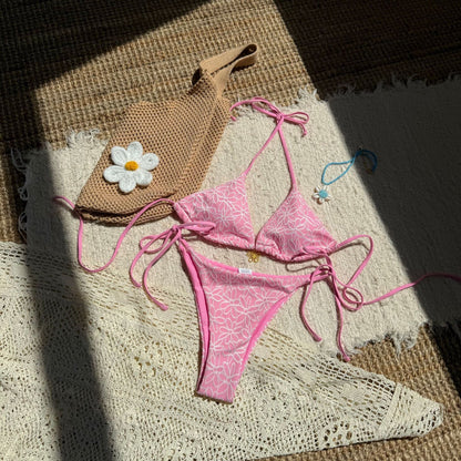 Sexy Two Piece Bikini Swimsuit Women Split Halter Lace up Swimsuit