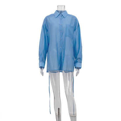 Women Clothing Early Autumn Polo Collar Long Sleeve Tencel Shirt Office All Match Loose Shirt