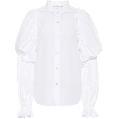 Shirt Women Long Sleeve Lantern Sleeve Women Shirt White Stand Collar