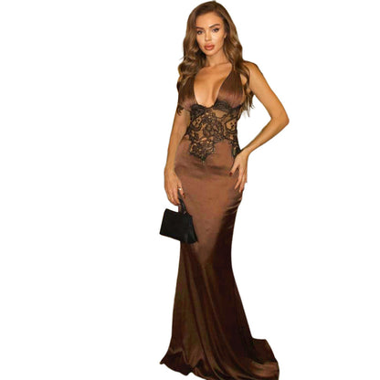 Autumn Winter Women Clothing Deep V Plunge neck Sexy Slim Fit Backless Elegant Dress Women