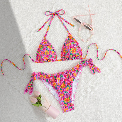 Swimwear Sexy Bikini Flounced Printed Halter Bikini Swimsuit