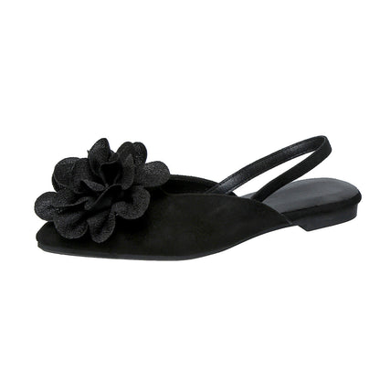 Floral Flat Toe Box Slingback Sandals Women Pointed Toe Slip on Suede Flat Pumps
