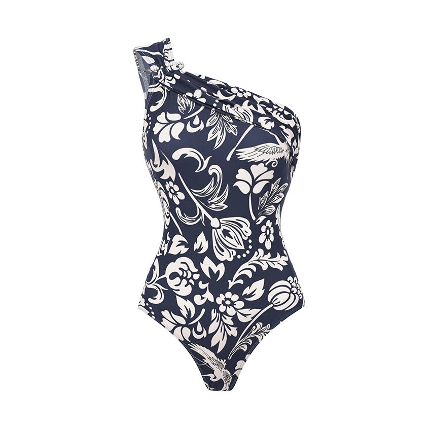 Swimsuit One Shoulder Floral One Piece Swimsuit Women Skirt