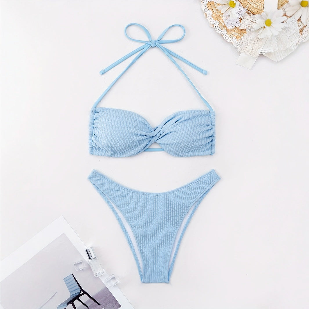 Tight Halter Spaghetti Straps Sexy Underwire Bikini Split Strap Spring Bathing Two Piece Sets
