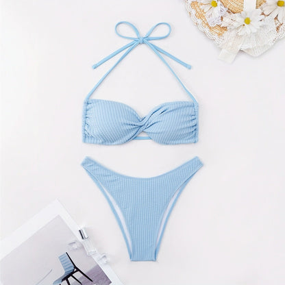 Tight Halter Spaghetti Straps Sexy Underwire Bikini Split Strap Spring Bathing Two Piece Sets