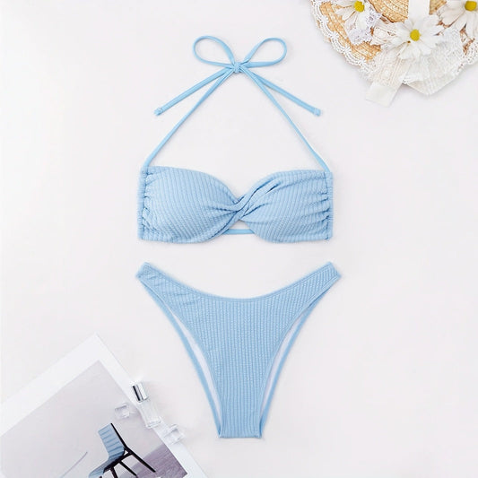 Tight Halter Spaghetti Straps Sexy Underwire Bikini Split Strap Spring Bathing Two Piece Sets
