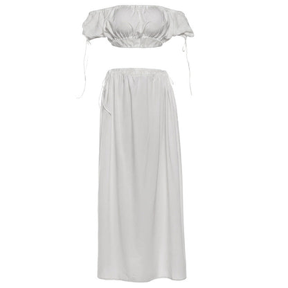 Summer Women Clothing One Sleeve off Neck Sexy Tube Top Vest Slim Low Waist Half Length