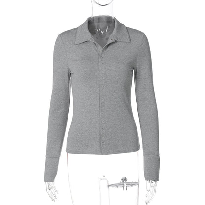 Cardigan Long Sleeve Button Top Autumn Slim Collared Knitted T shirt
