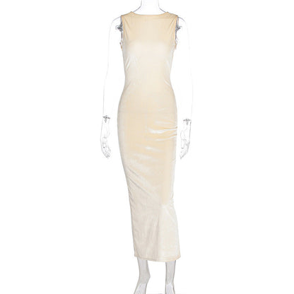 Women Clothing Summer Maxi Dress Elegance Sleeveless Slim Fit Backless Split Dress