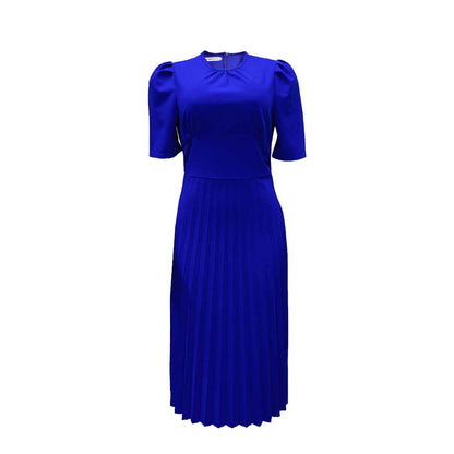 Summer Short Sleeve Pleated Solid Color Dress