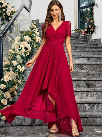 V neck Solid Color Summer Elegance Slim Fit Maxi Dress Long Cocktail Dress