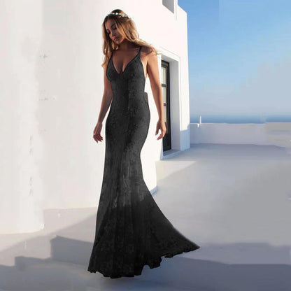 Women Sexy V neck White Cami Maxi Dress