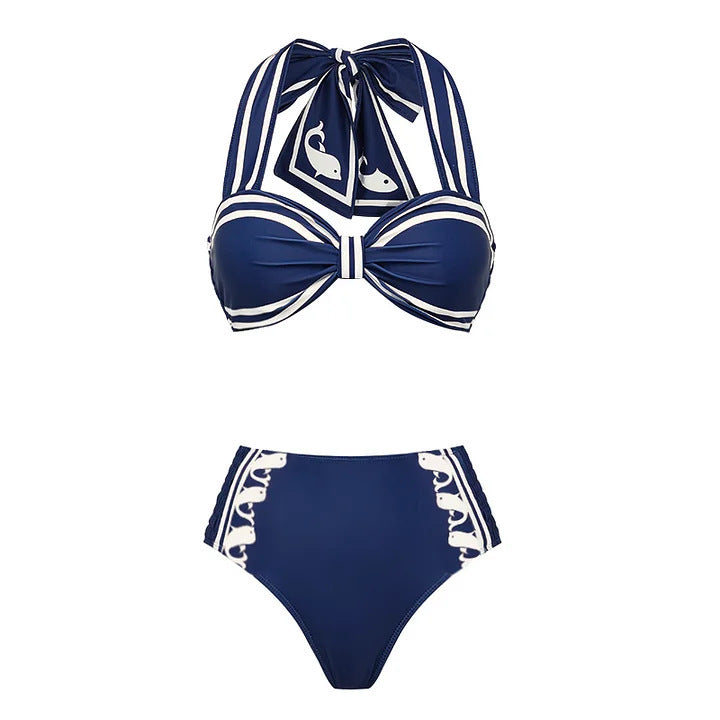 Swimsuit Navy Halter One Piece Swimsuit Set Women