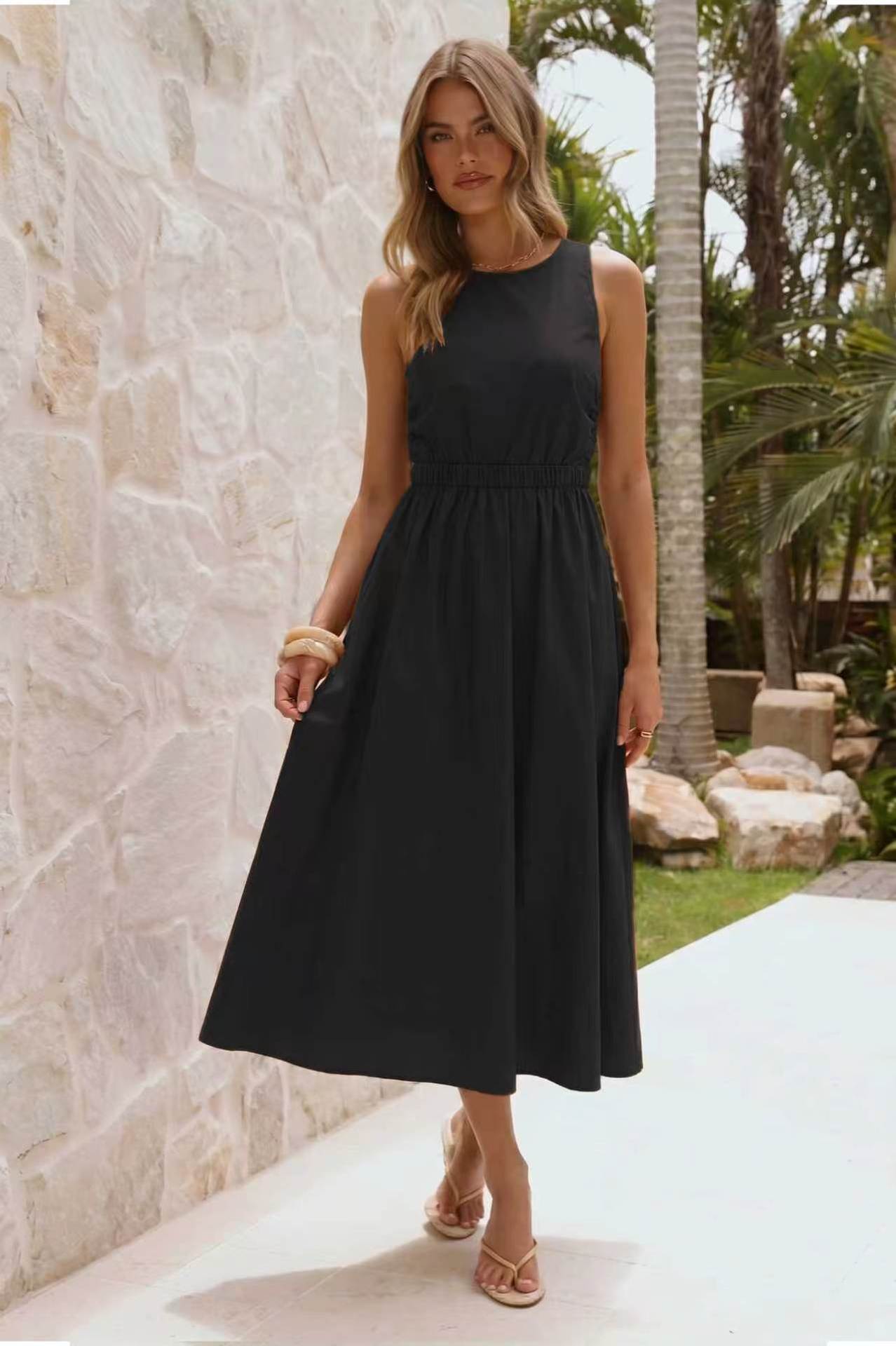 Summer Sexy Backless Dress Comment Short Sleeve
