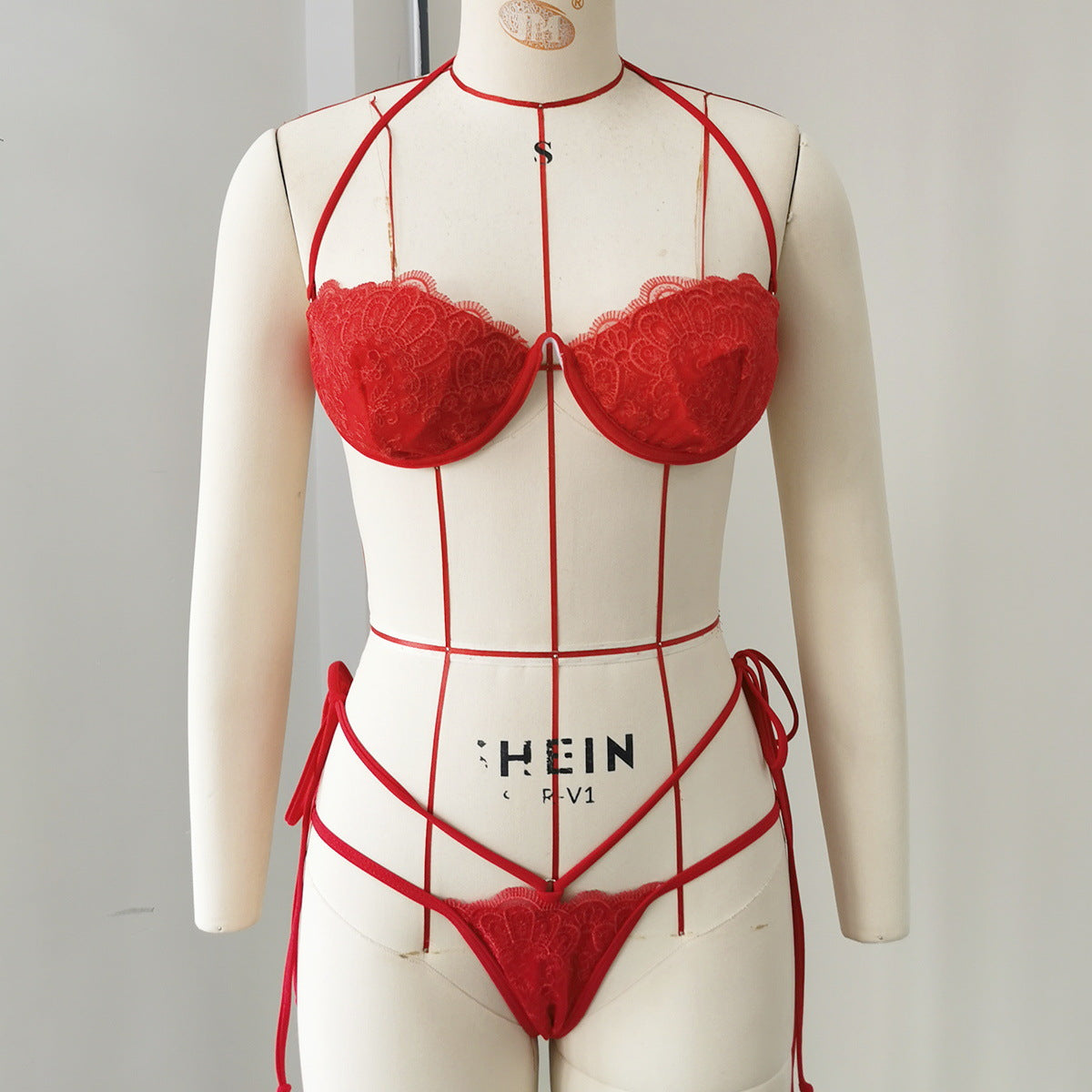 Solid Color Push up Lace Tube Top Strap Sexy Bikini Split Swimsuit Women