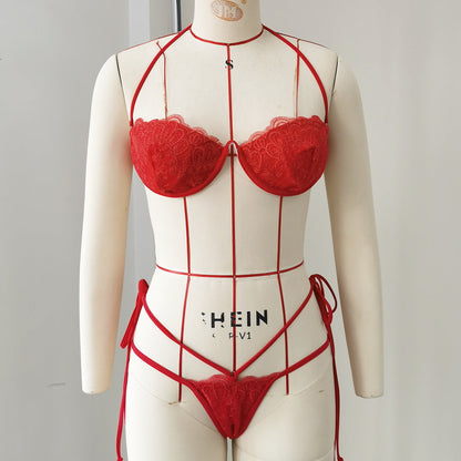 Solid Color Push up Lace Tube Top Strap Sexy Bikini Split Swimsuit Women