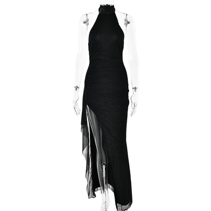 Sexy Women Wear Autumn Sexy Sleeveless Halter Backless Slim Fit Slit Dress