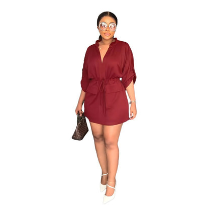 V neck Loose Waist Tight Workwear Short Summer Casual Women Dress
