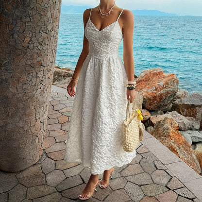 Casual Vacation Solid Color Strap Dress Spring Summer Women Clothing