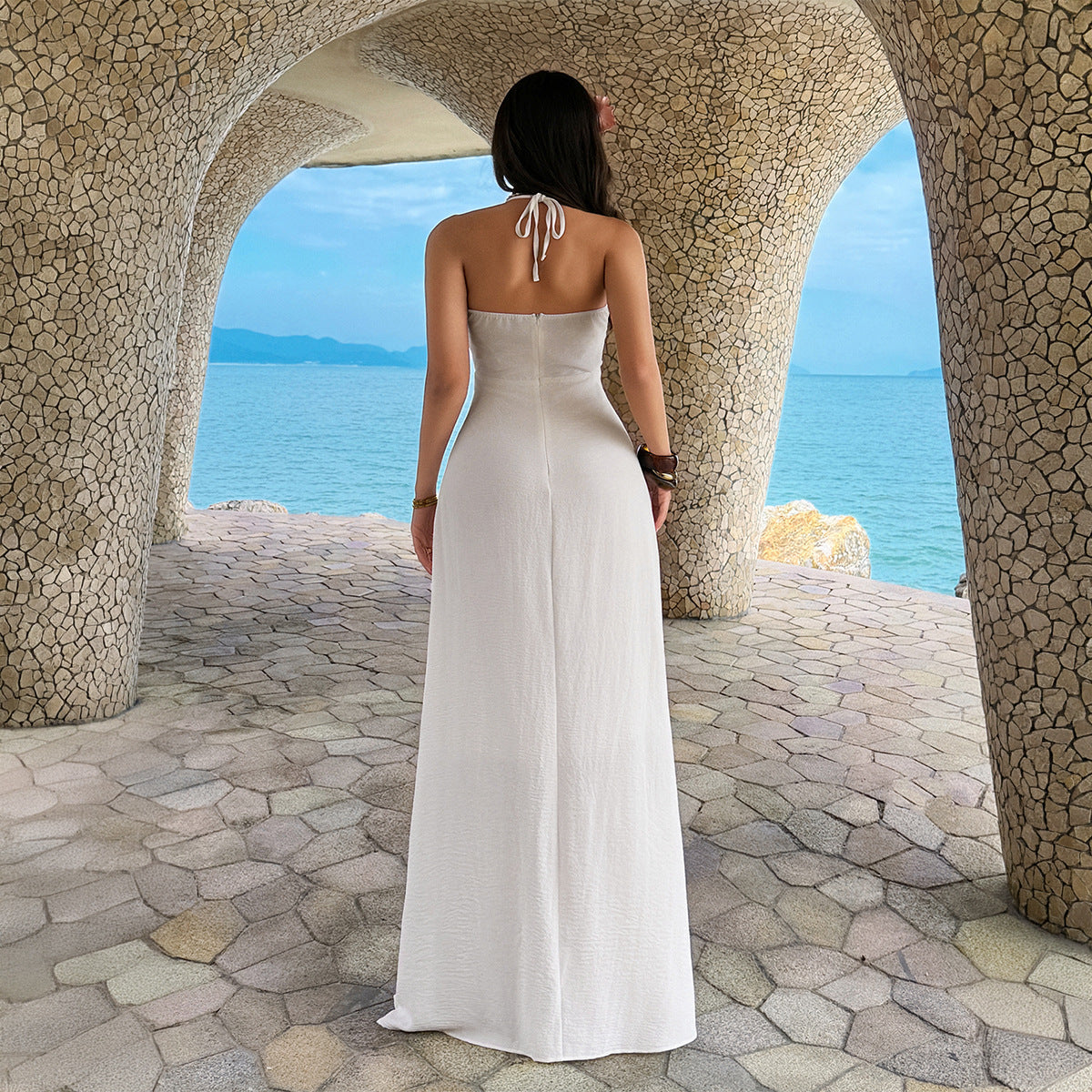 Women Summer Elegant Elegant Tube Top Solid Color Maxi Dress