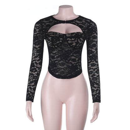 Sexy Lace Cutout Sexy Push up Tops Women Autumn Sexy Long Sleeve