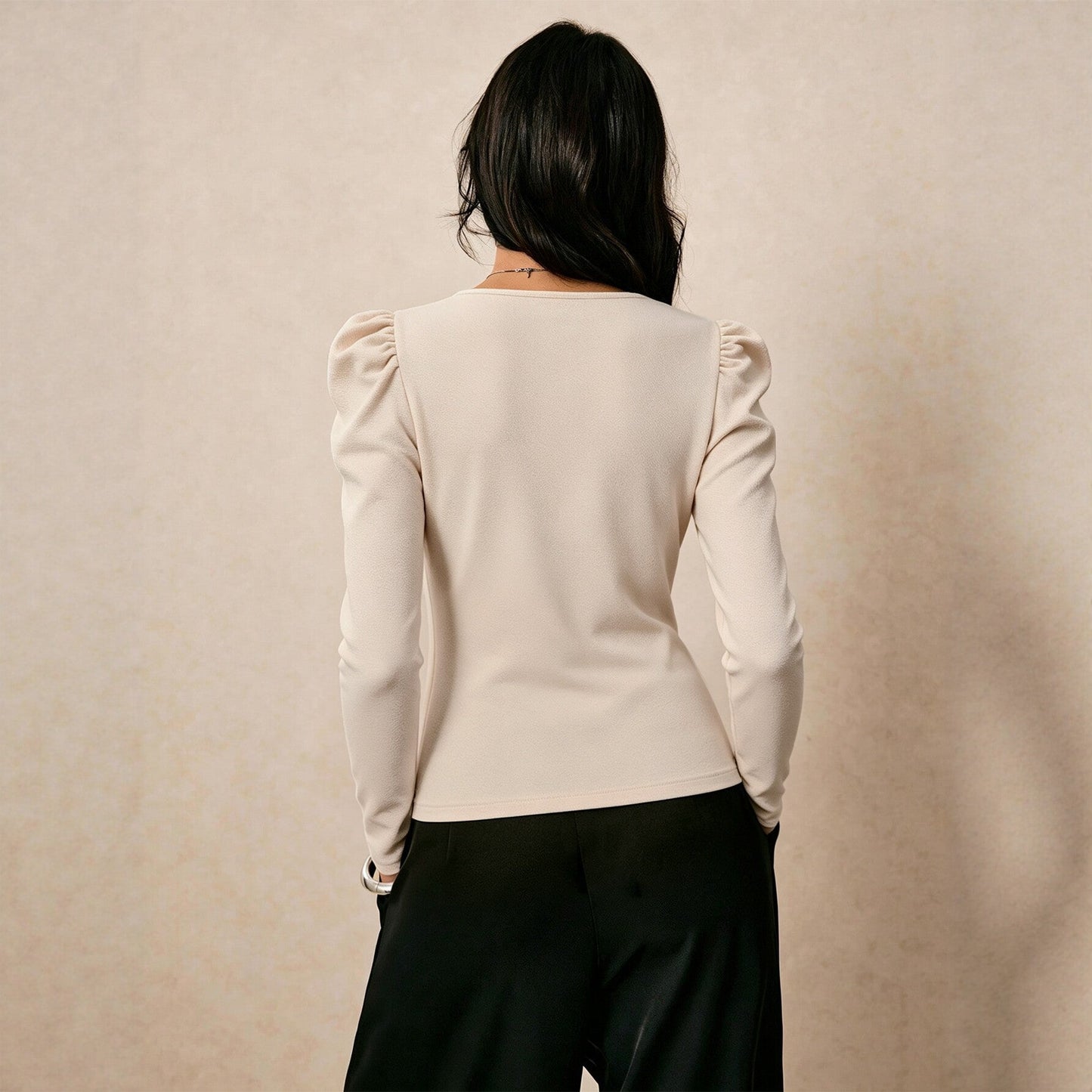Women Clothing Square Collar Long Sleeved T shirt Women Pleated Waist Tight Slimming Elegant Bottoming Top