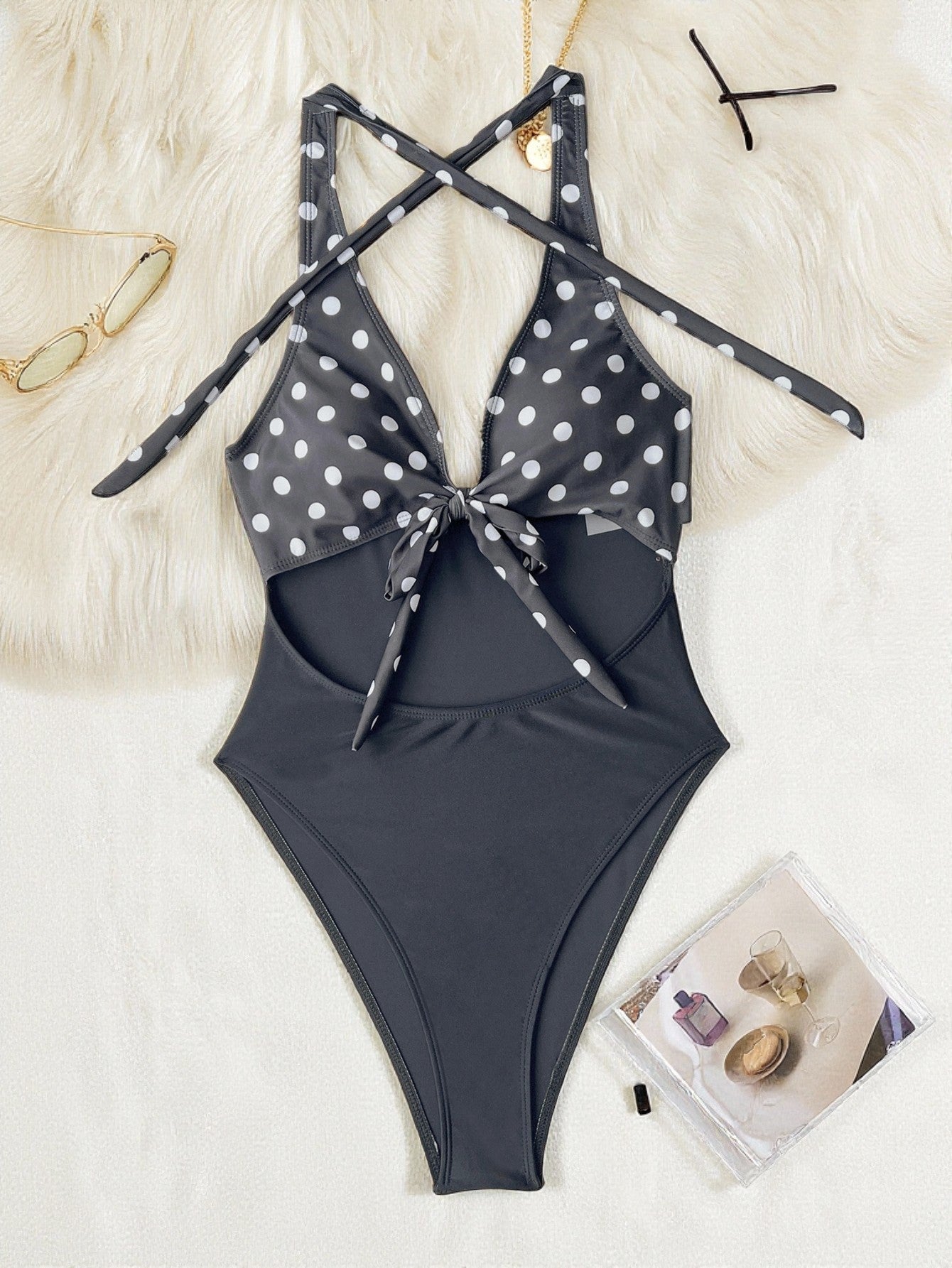Bikini Double One Piece Swimsuit Polka Dot Bikini Swimsuit Women Backless Swimsuit Sexy