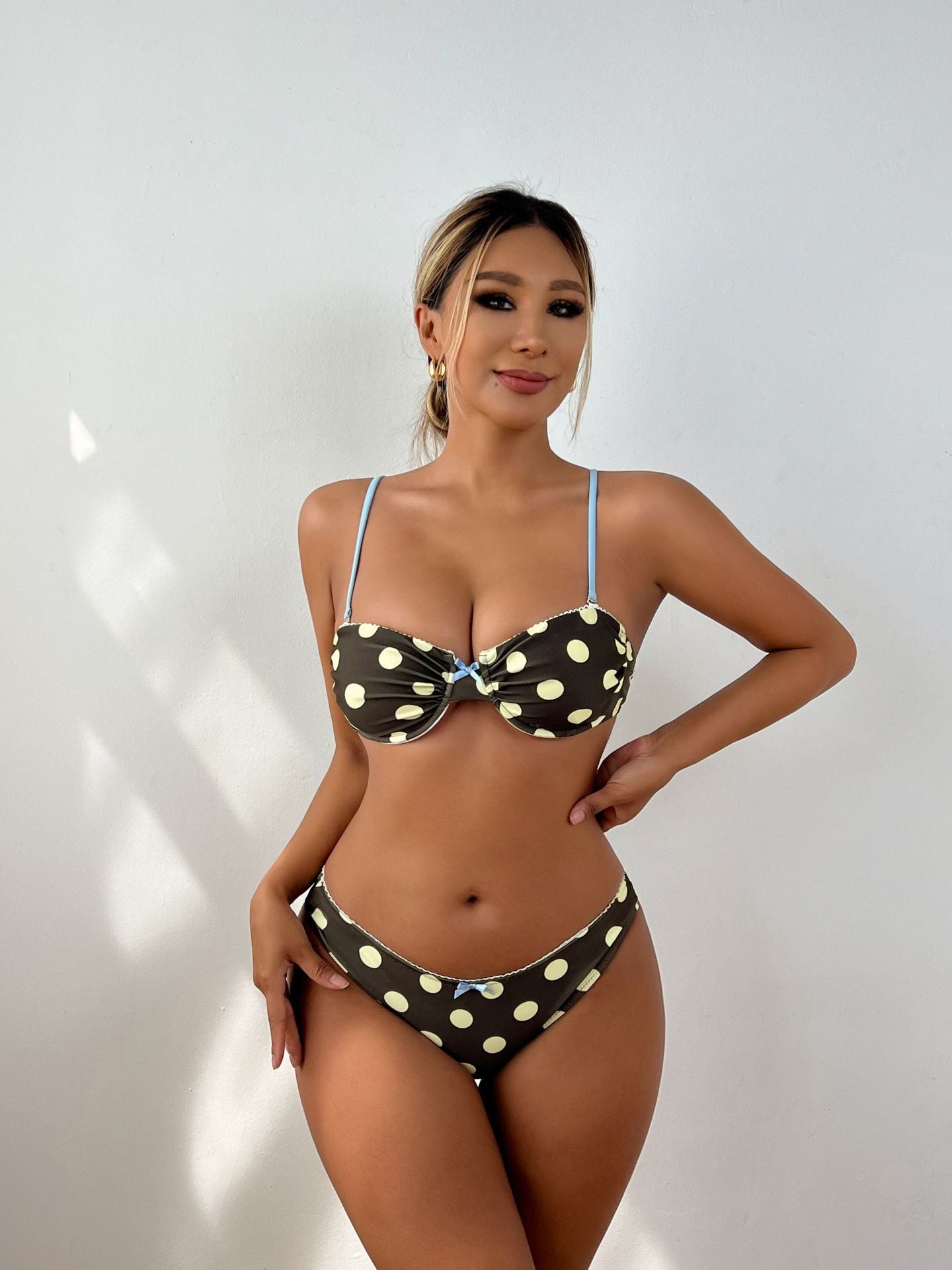 Detachable Shoulder Strap Lace Dot Bikini Swimsuit