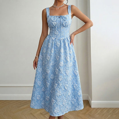 Length Cami Dress Summer Elegance Backless Jacquard Sleeveless Dress Women Clothing