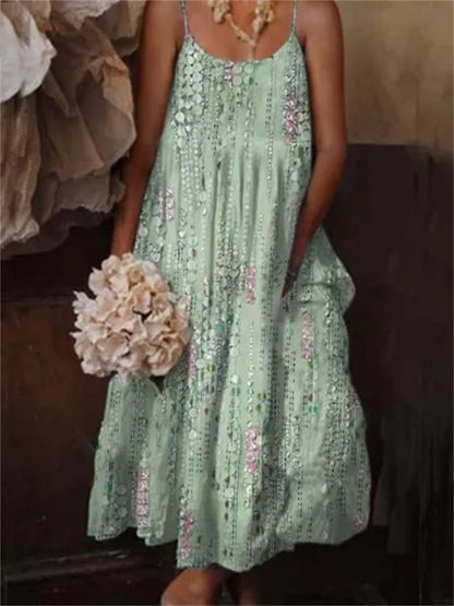 🌺 European & American Style Floral Art Print Sling Holiday Dress