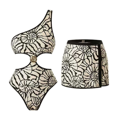 Sexy Oblique One Shoulder Split Bikini Beach Swimsuit Short Skirt Two Piece Swimsuit