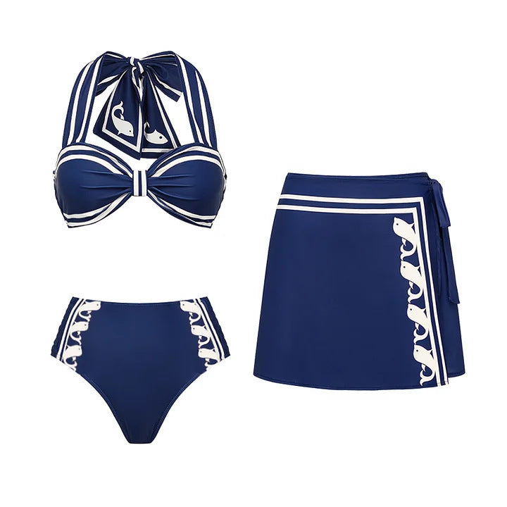 Swimsuit Navy Halter One Piece Swimsuit Set Women