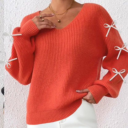 Women Autumn Winter Coat Women Clothing Ribbon Bow Decorative Woven Pullover