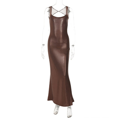 Summer Women Clothing Sexy Backless Mesh Stitching Socialite Slim Dress