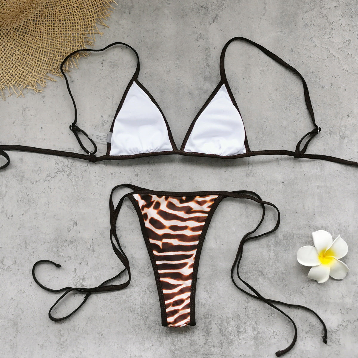 Women Three Point Bikini Mesh Trousers Leopard Print Printed Sexy Backless Split Swimsuit