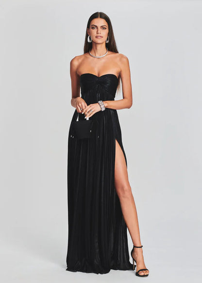 Summer Chest Wrapped Dress Stylish Texture Sexy Slit Women Evening Dresses