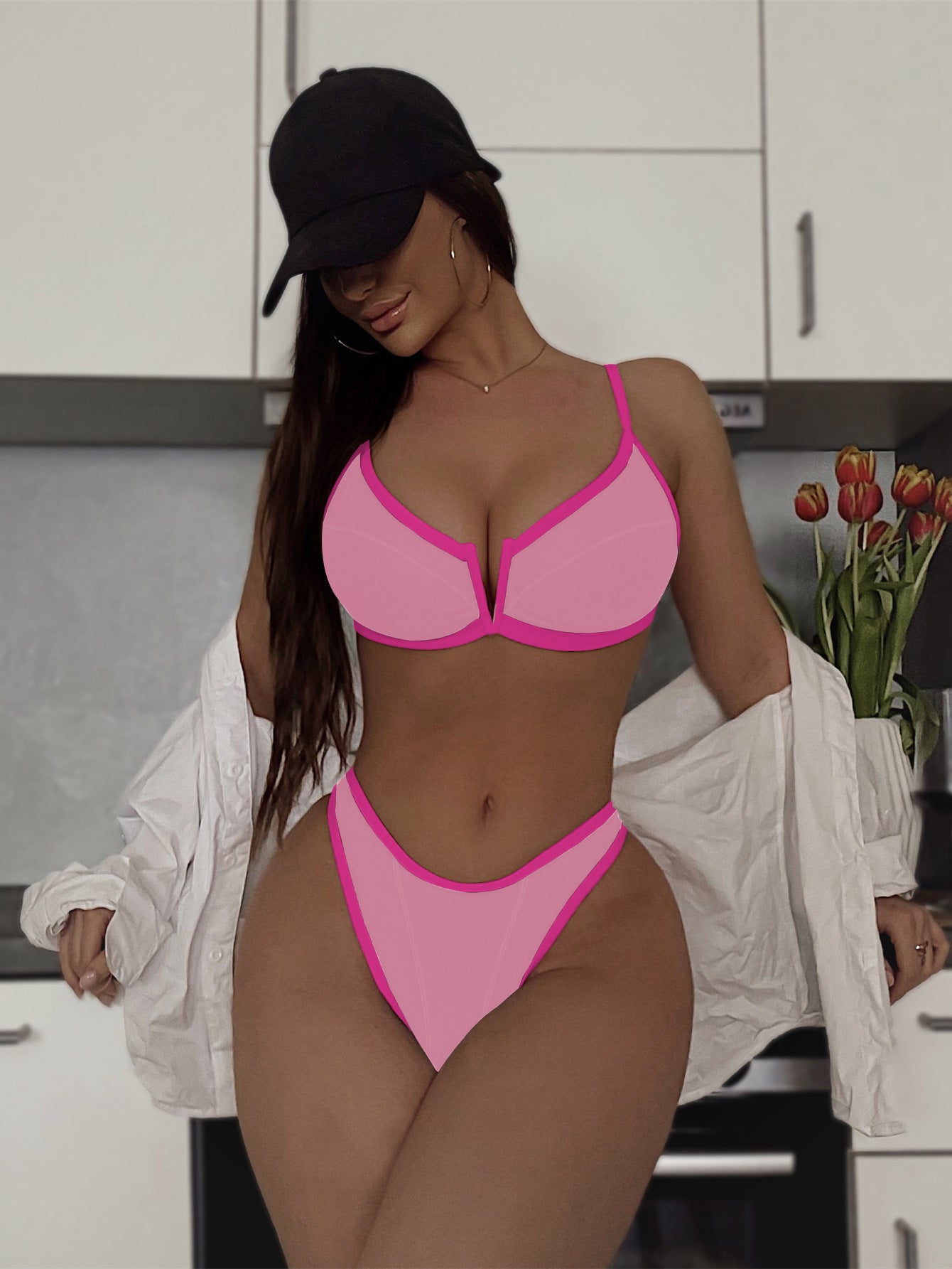 Bikini Double Bikini Sexy Swimsuit Backless Swimsuit Women V Support Swimsuit Color Matching Bikini