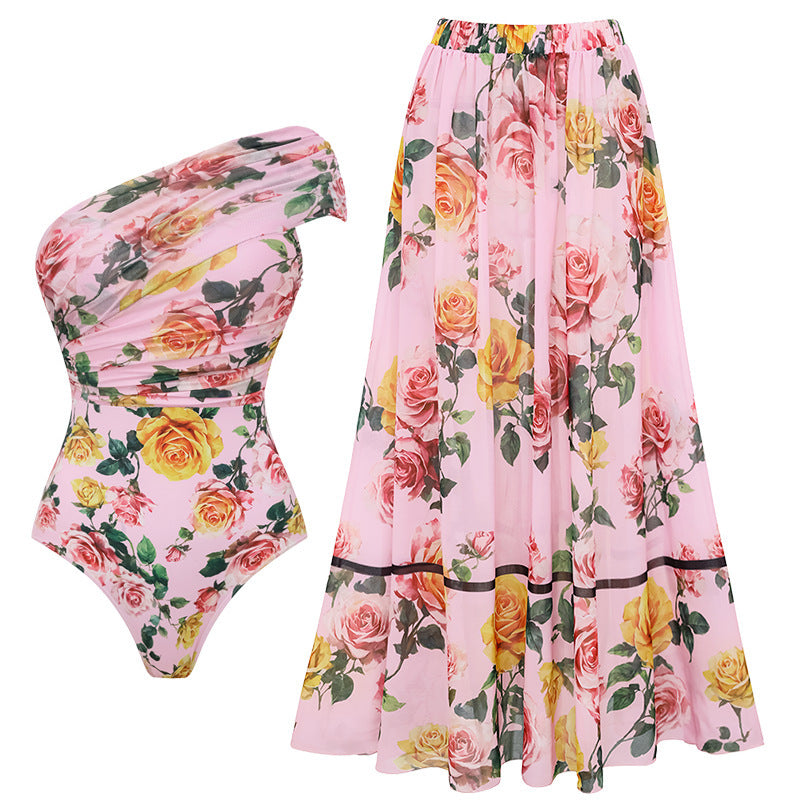 Swimsuit Pink Floral Sweet Seaside Vacation Swimsuit Set Women