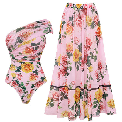 Swimsuit Pink Floral Sweet Seaside Vacation Swimsuit Set Women