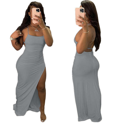 Women Clothing Spring Summer Sexy Strap Solid Color Dress