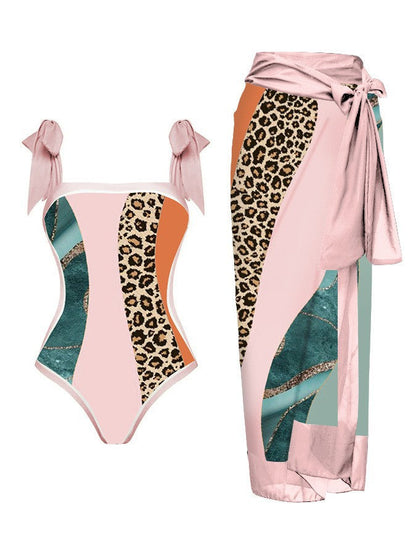 Swimwear Multi Color Printed Chiffon Dress One Piece Sunscreen Swimsuit